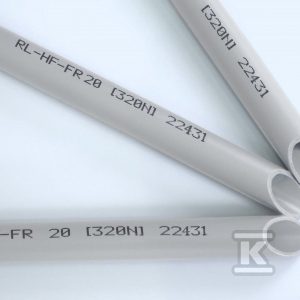Rura sztywna bezhalogenowa RL-HF-FR20, samogasnąca, szara RAL 7035 opakowanie 60 metrów, odporność na ściskanie 320N W2521