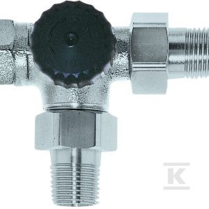 Zawór termostatyczny trójdrogowy DN15 niklowany, kapa czarna, śrubunek, przyłącze lewe 4151-02.000