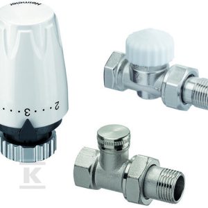 Zestaw termostatyczny z głowicą DX, zaworem termostatycznym prostym CALYPSO exact, zaworem prostym powrotnym Raditec DN15 DXCALRADP12