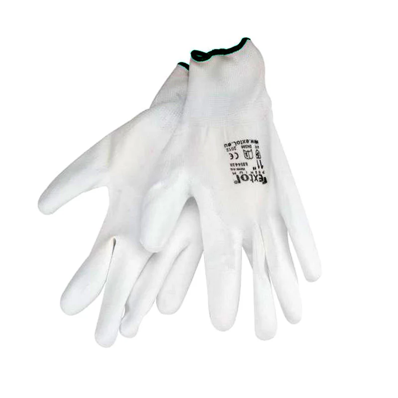 Rukavice 8″ bílé z polyesteru polomáčené v PU, EXTOL PREMIUM