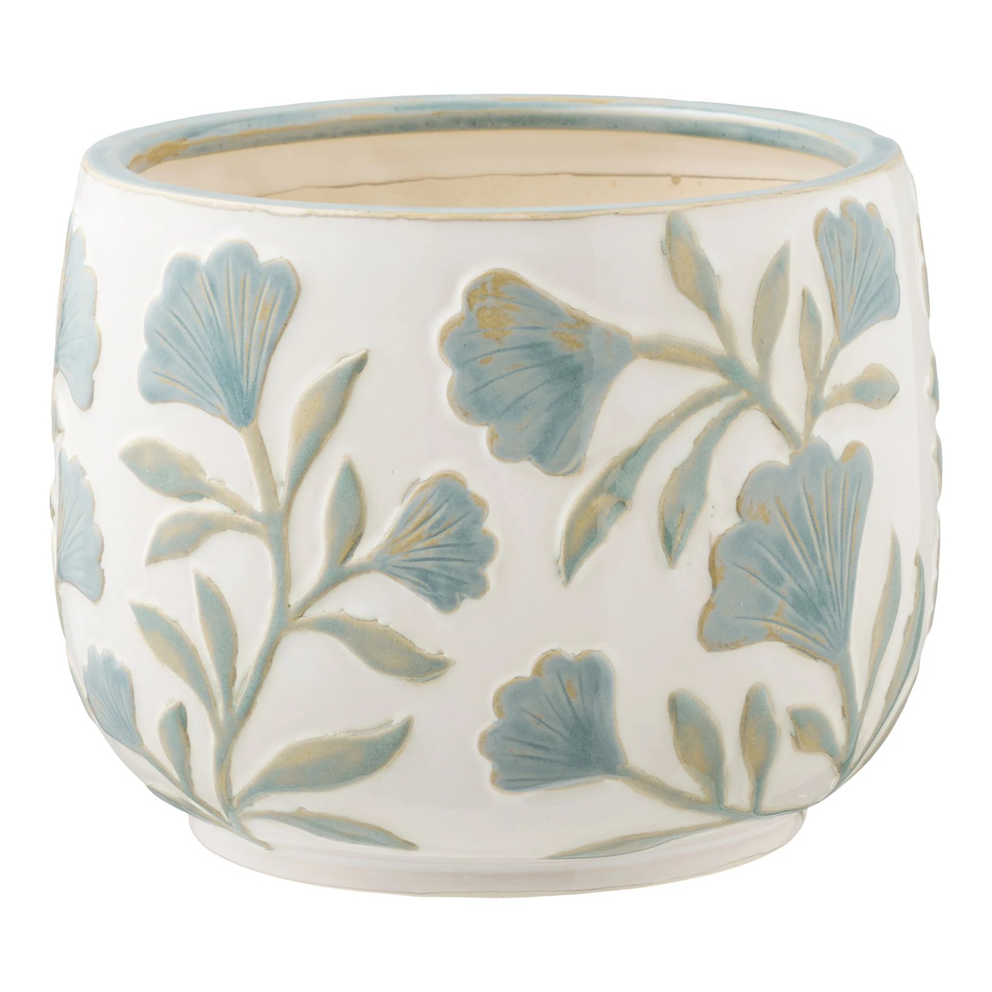 Doniczka ceramiczna o kwiecistym wzorze Florisas ø22,5×17,5 cm biało-zielona