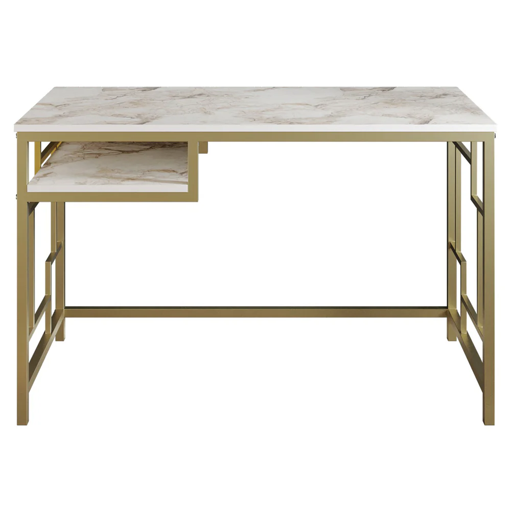 Biurko glamour Marade 120×60 cm z półką na złotym stelażu