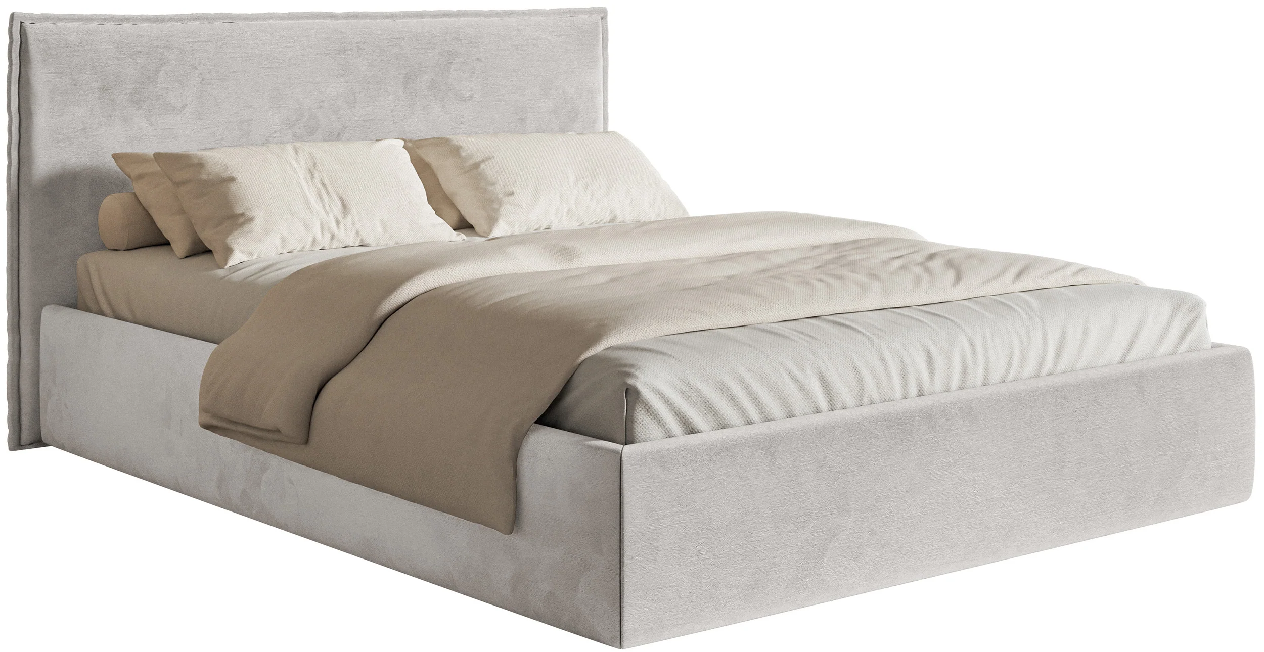 Łóżko tapicerowane 200×200 cm Softie Slim jasnoszare welur hydrofobowy