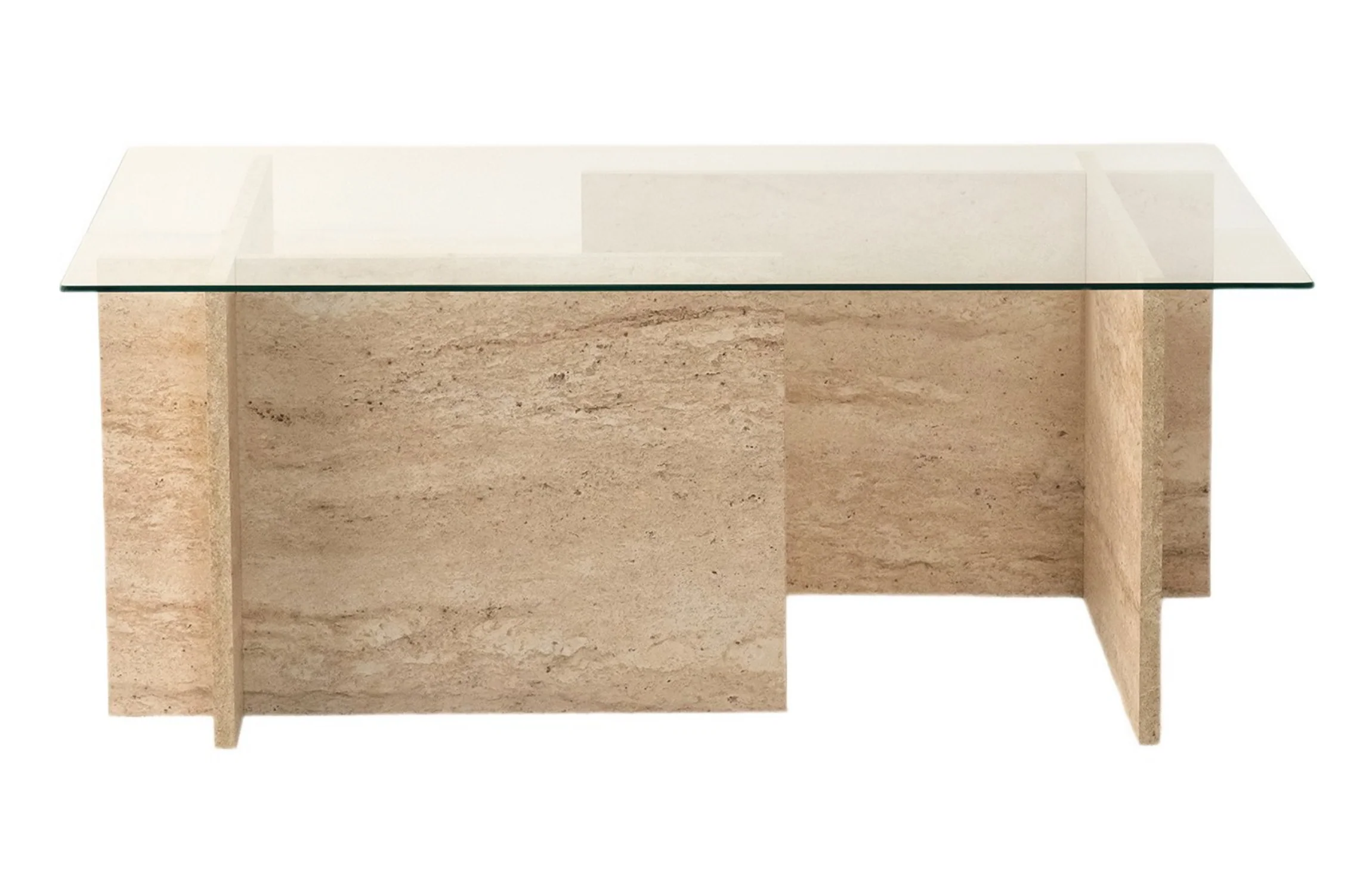 Stolik kawowy Hevings niski 105×65 szkło/trawetyn