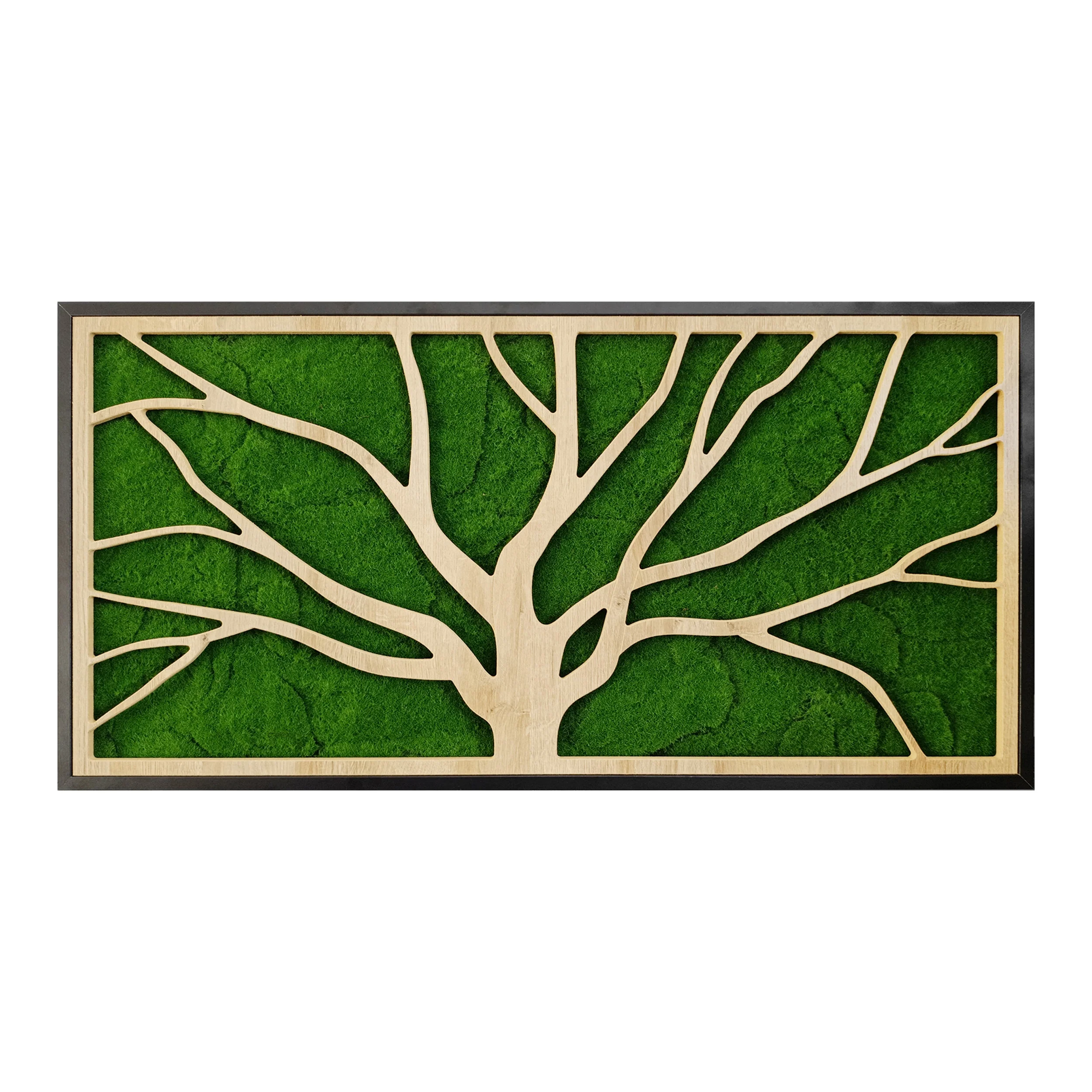 Obraz XL w czarnej ramie ze sztucznym mchem Green Deco Tree I 100×50 cm