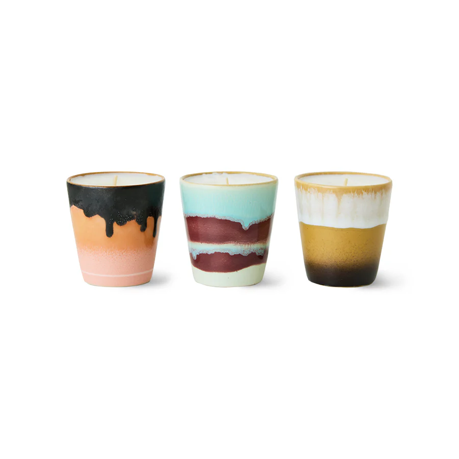 Świece zapachowe zestaw 3 szt. HKliving – kubeczki ceramiczne 70s, świąteczny prezent, Frost & Firewood