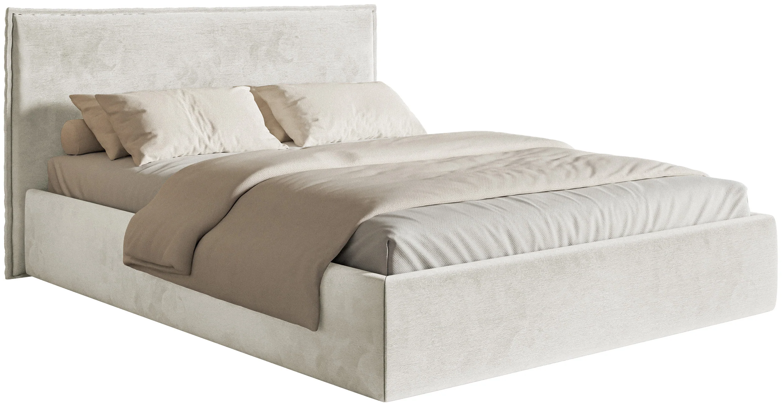 Łóżko tapicerowane 200×200 cm Softie Slim szarobeżowe welur hydrofobowy