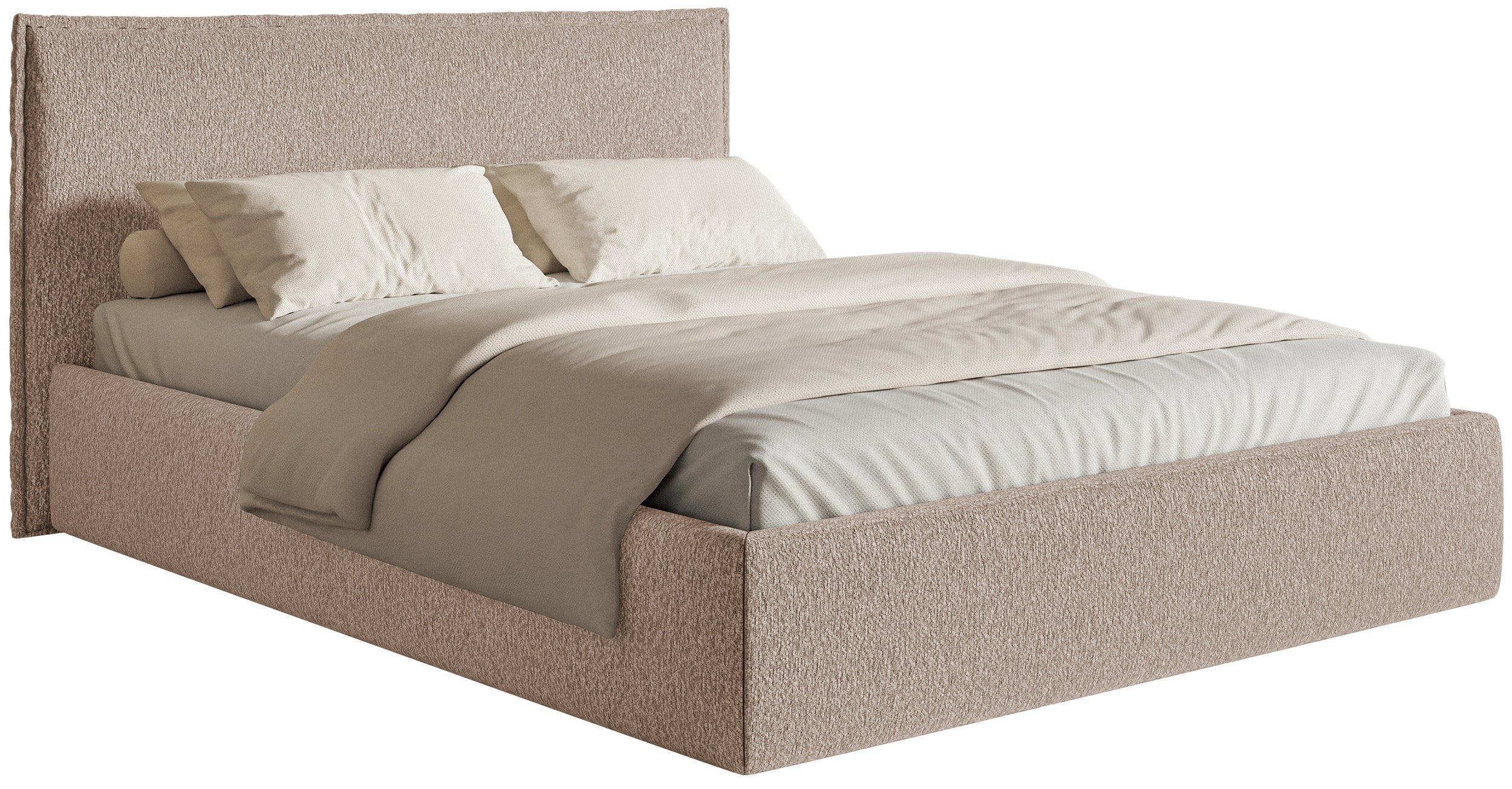 Łóżko tapicerowane 180×200 cm Softie Slim z pojemnikiem ciemnobeżowe szenil stelaż metalowy