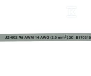 Przewód PVC sterowniczo-zasilająco wg UL/CSA OZ-602 2×2,5 mm2 AWG14 szary, żyły czarne numerowane wg DIN VDE 0293-334 83060
