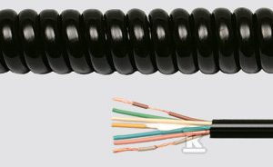 Przewód spiralny PUR, PUR-SPIKA H07BQ-F 3×1,5 mm2 czarny, długość spirali przed rozciągnięciem: 500 mm 84919