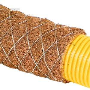 Rura drenarska PVC DN/OD 125×113, zwój 50m, SN4, z filtrem z włókna kokosowego, typ TP (w pełni sącząca – perforacja na całym obwodzie 360 st.), falista, kolor żółty /50m/ 1522125740