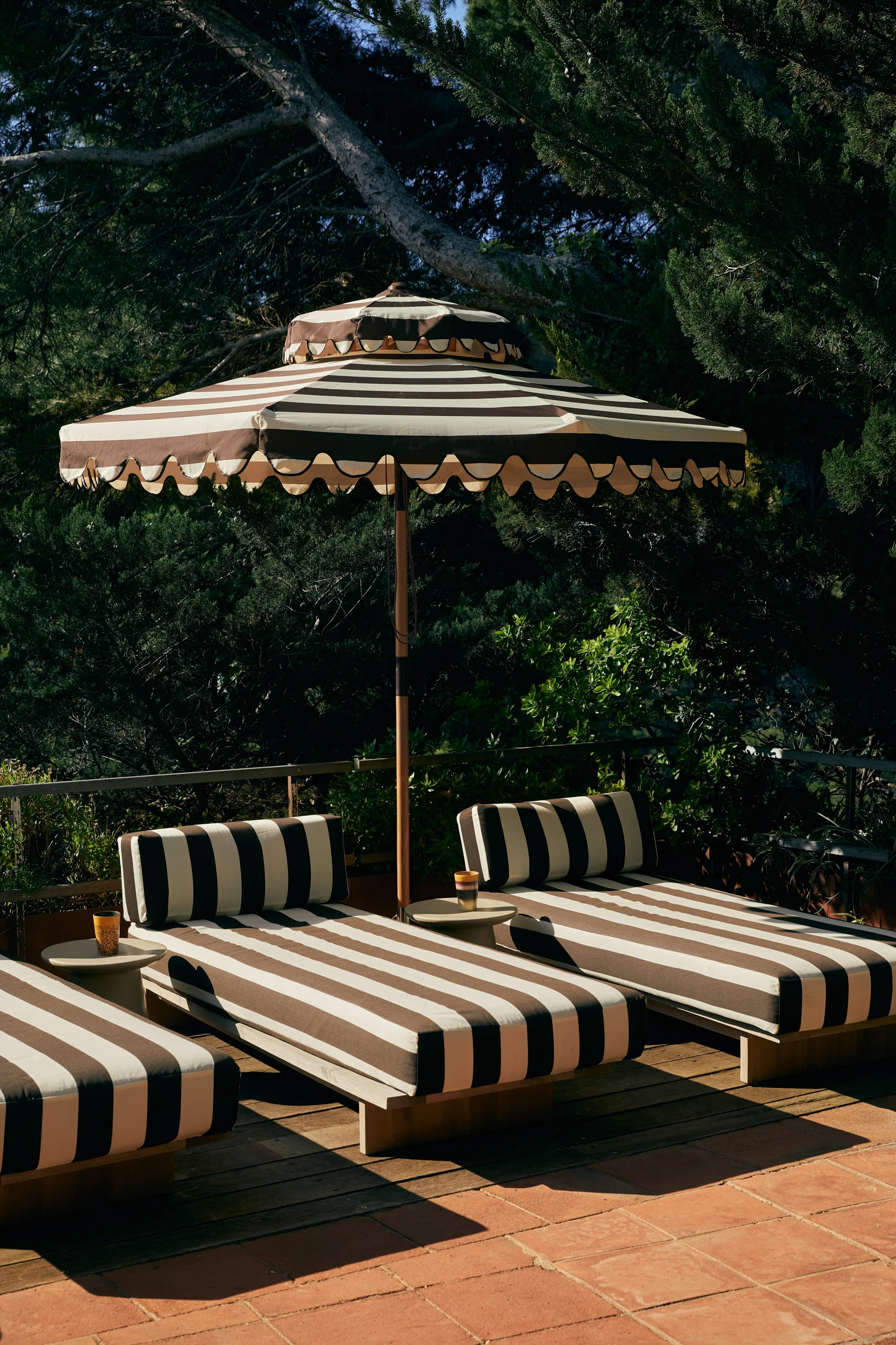 Parasol ogrodowy HKliving – brązowo-kremowe pasy, parasol tarasowy dwupoziomowy Stracciatella