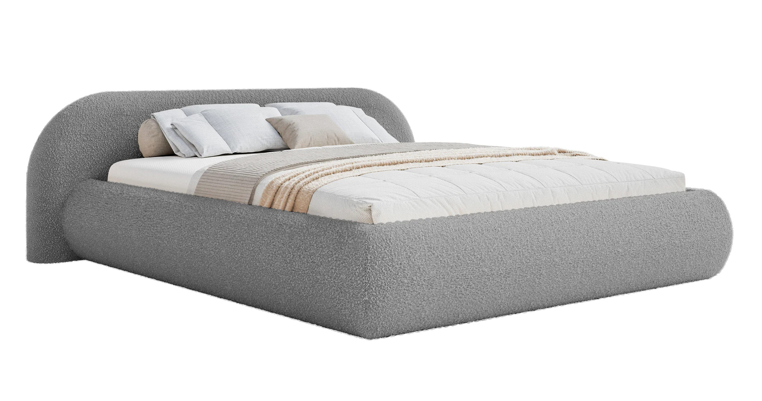 Łóżko tapicerowane 140×200 cm Shels Low szare boucle