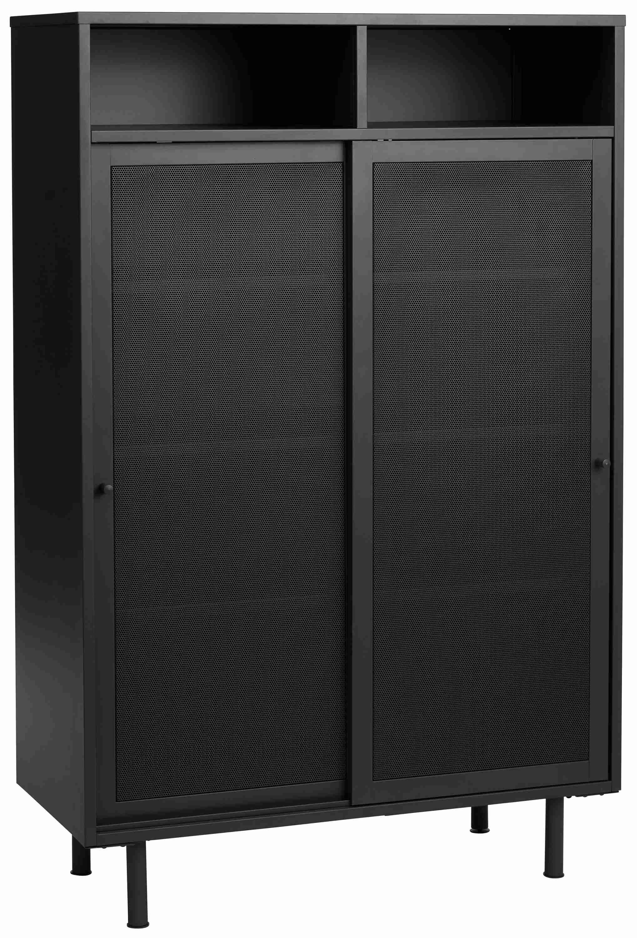 Regał Sonaves 140 cm metalowy z przesuwnymi drzwiami czarny