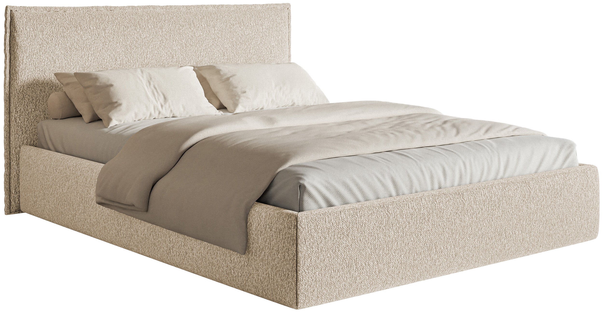 Łóżko tapicerowane 200×200 cm Softie Slim z pojemnikiem jasnobeżowe szenil stelaż metalowy