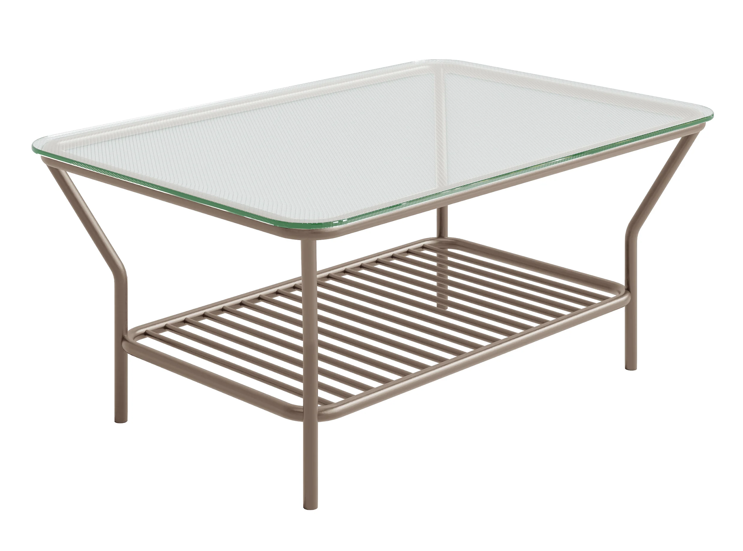Stolik kawowy Preggel 122×62 cm szklany blat/ beżowy stelaż