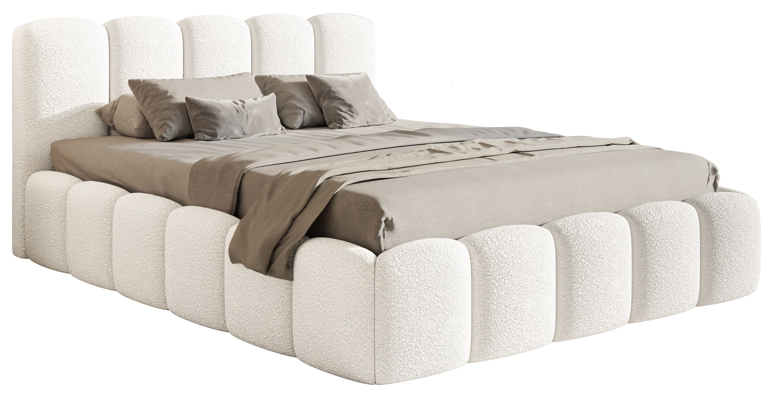 Łóżko tapicerowane 140×200 cm Cloudy II z pojemnikiem kremowe boucle stelaż metalowy