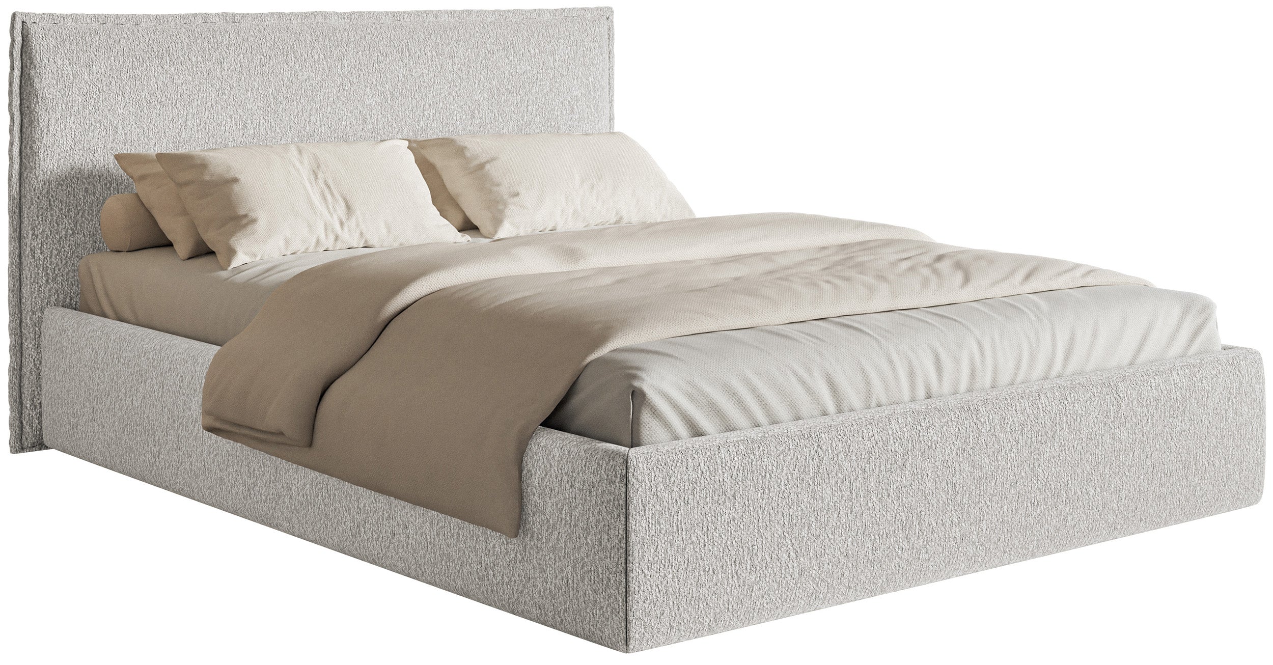 Łóżko tapicerowane 180×200 cm Softie Slim z pojemnikiem jasnoszare szenil stelaż metalowy