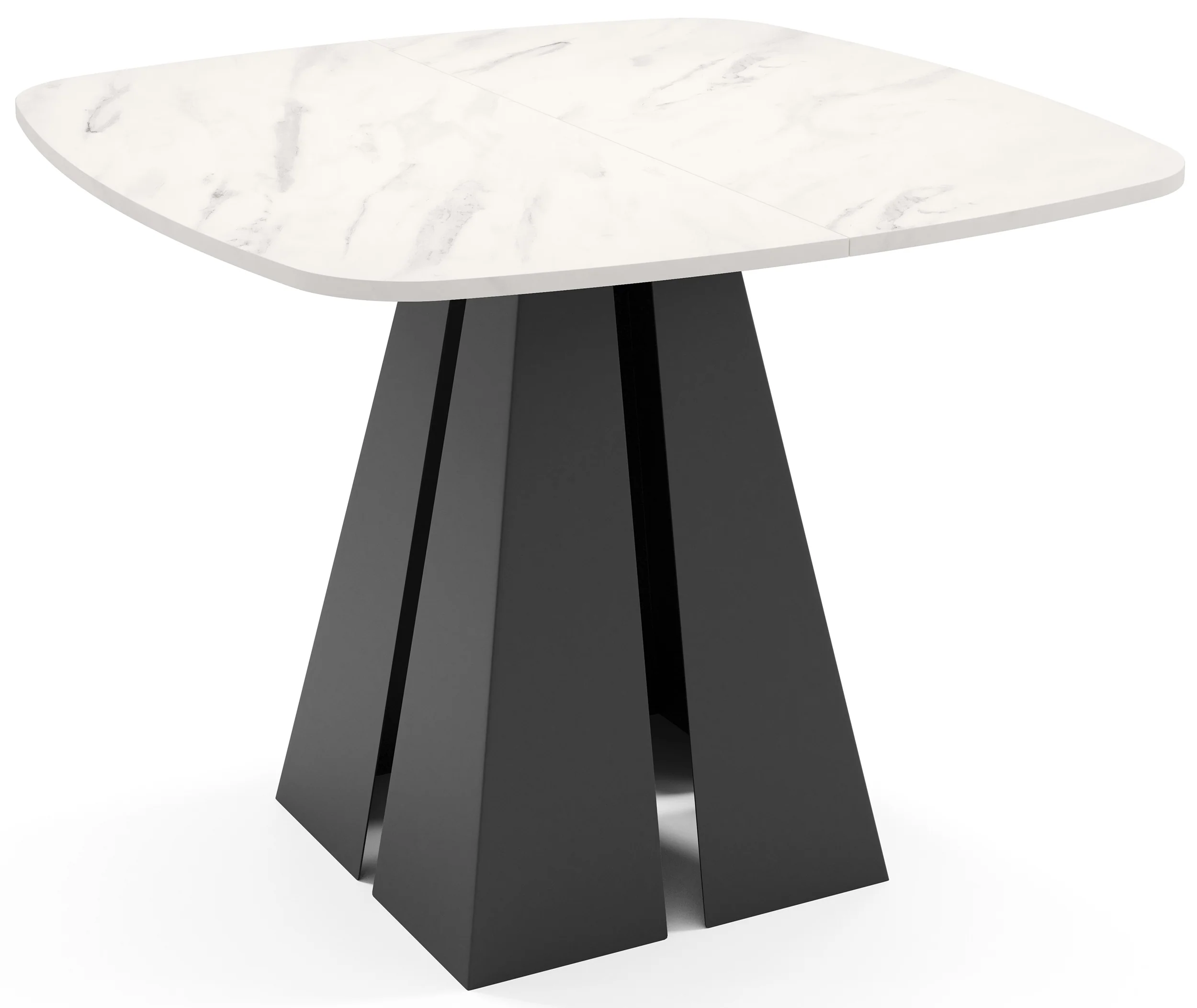 Stół rozkładany do jadalni Unteric 120-196×120 cm Marmur Bianco z czarnymi nogami