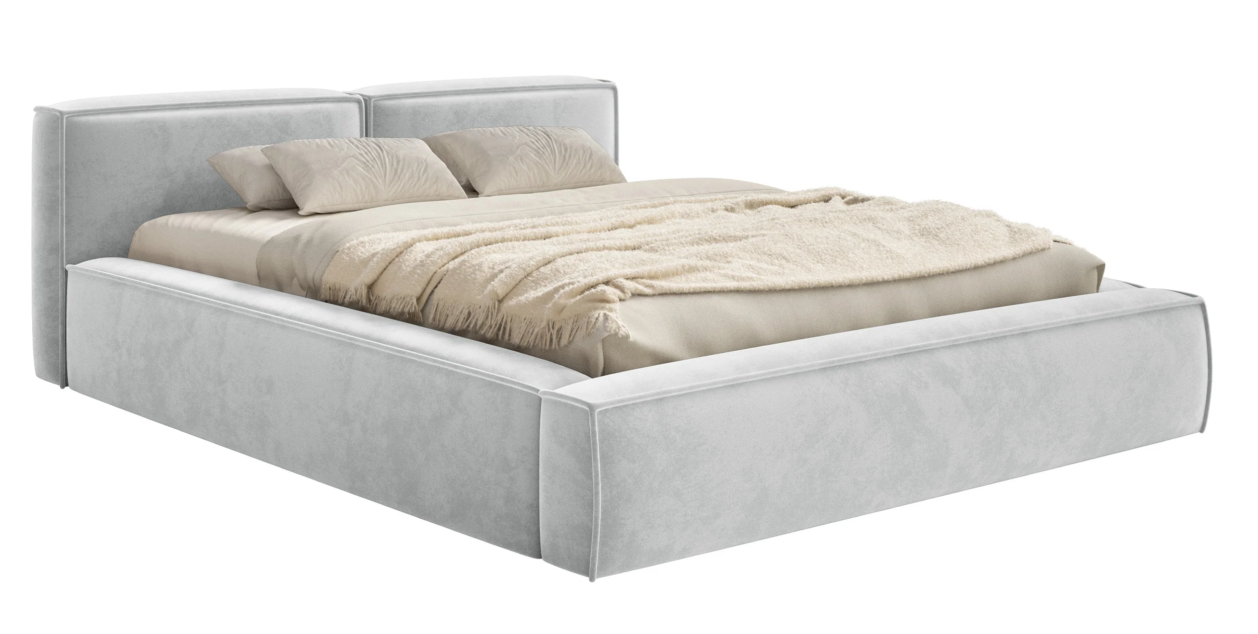 Łóżko tapicerowane 140×200 cm Tilves Slim Low z pojemnikiem stelaż metalowy jasnoszare welur