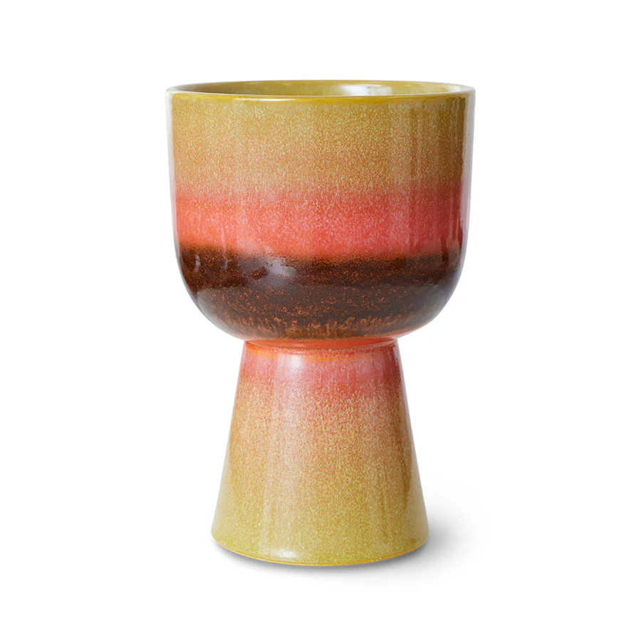 Doniczka ceramiczna HKliving Retro – limonkowa glazura reaktywna, wysoka na nóżce, kolekcja 70s
